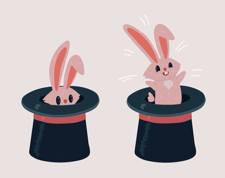 Vector illustration of rabbit in magic hat.