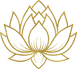 Lotus Gold Glitter Flower Line Drawing Silhouette