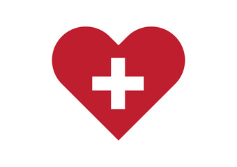 symbol for hospital red heart white cross inside vector graphics. First aid icon in a heart outline.