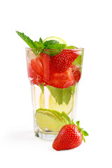cocktail with strawberry, lime and mint