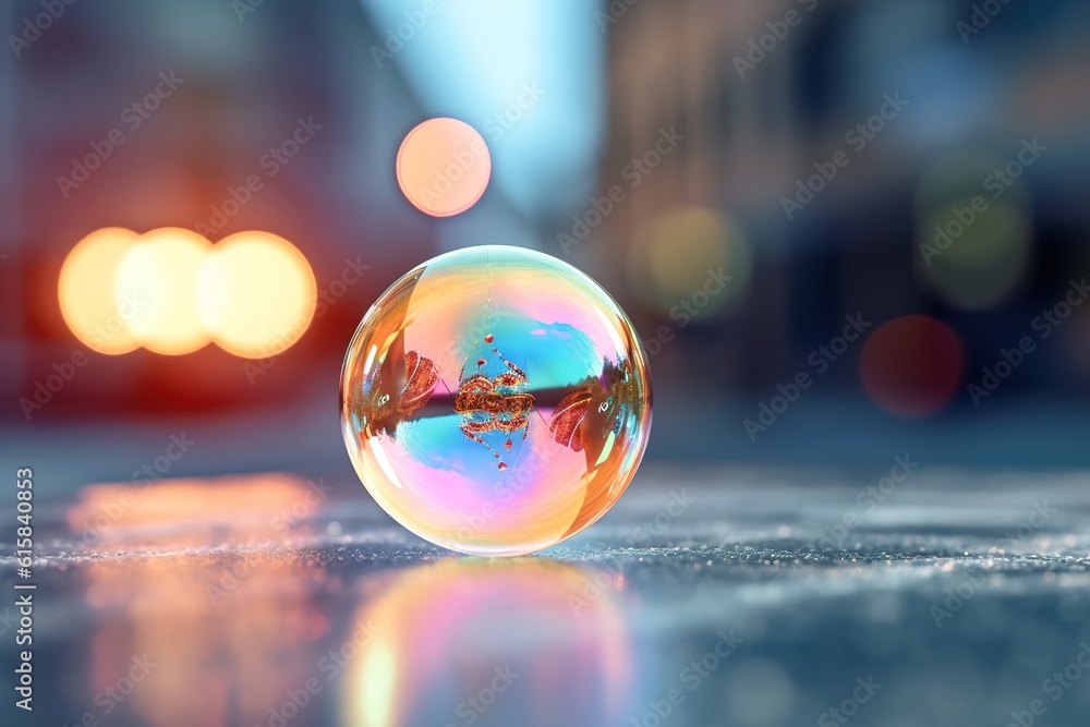 Poster beautiful soap bubble close-up. ai generated.