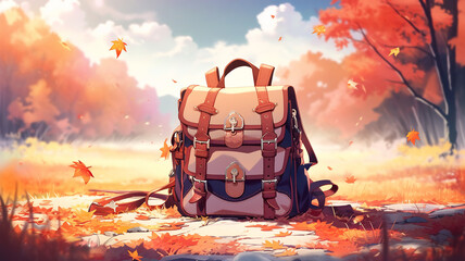 Drawing of school satchel, backpack for books and textbooks, school year, the concept of school education