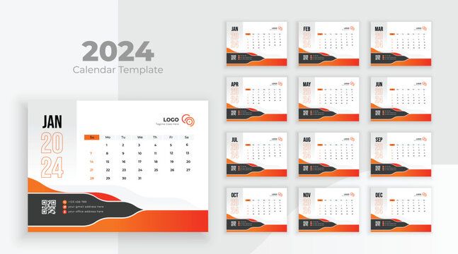 Calendar template for 2024 year. Week start on Sunday. Minimalist desk calendar 2024 template, planner, Business template vector