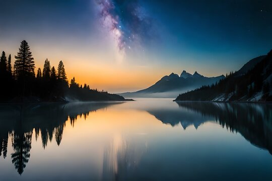 sunset over lake Generated AI