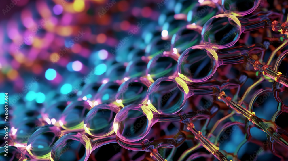 Poster abstract background with detailed close up of molecular array. iridescent play of color. generative 