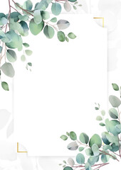Watercolor floral flower frame with empty space for text