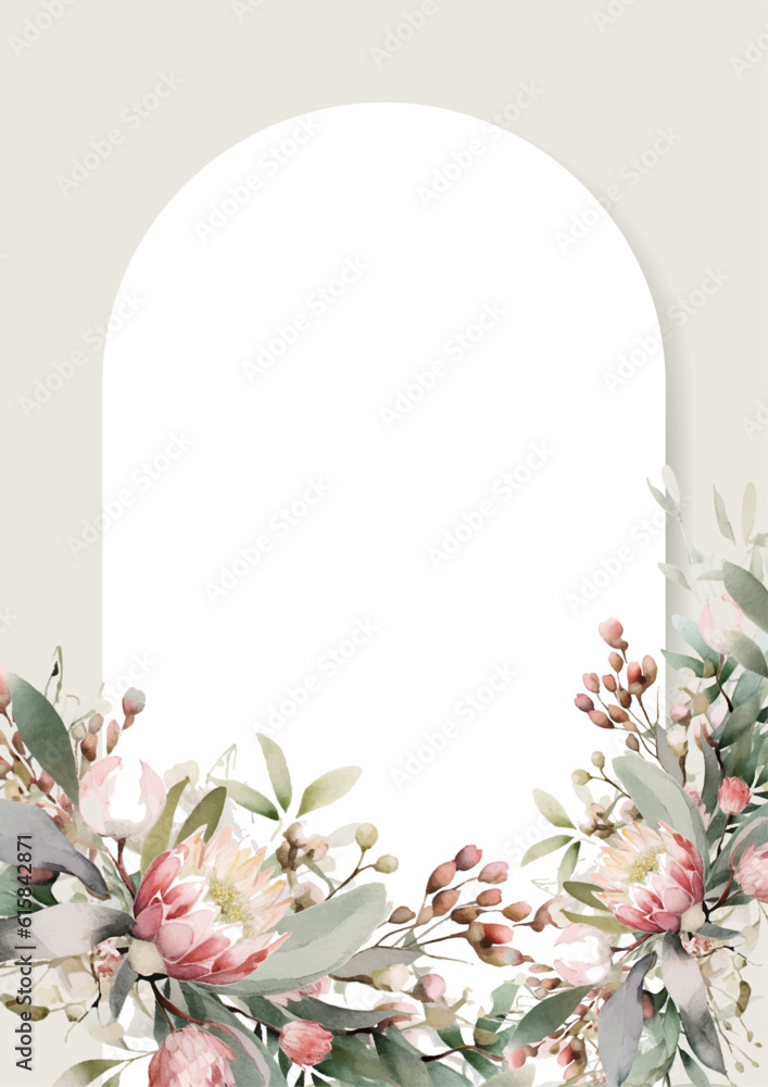 Aufkleber watercolor floral flower frame with empty space for text