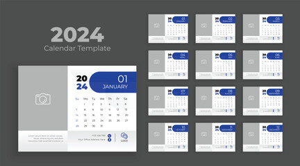 Calendar template for 2024 year. Calendar 2024 planner corporate template design set. Week starts on Sunday