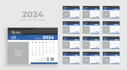 Desk calendar template 2024. Minimalist desk calendar 2024 template, planner, Business template vector. Week start on Sunday