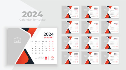 Calendar 2024 planner corporate template design set. Week starts from Sunday, business template