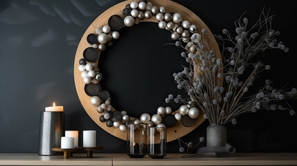 ai generated illustration christmas Wreath on the wall and art decor on the table