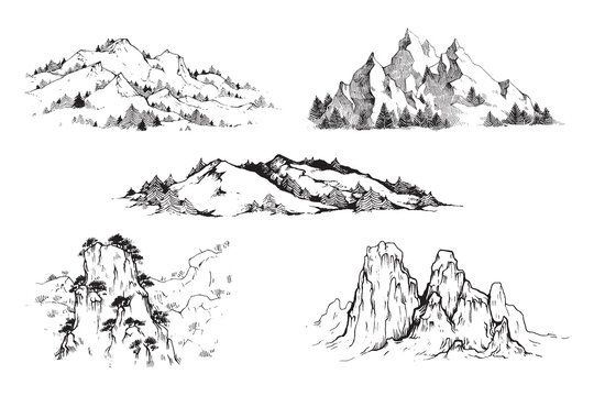 Hand drawn mountains illustration, mountain design, peak design, tattoo, everest, mountains background