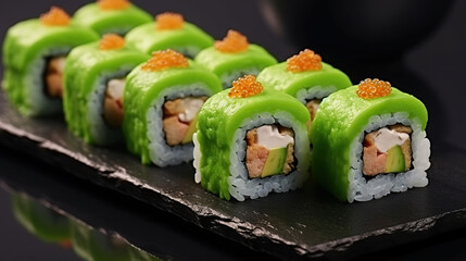 Tantalizing Tuna and Green Caviar Sushi Rolls. Generative AI
