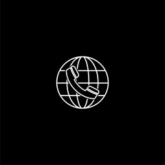 Telephone icon illustration with earth isolated on black background 