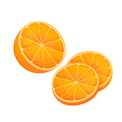 Half an orange and orange slices, vector illustration