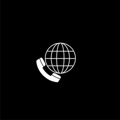 Telephone icon illustration with earth  isolated on black background 