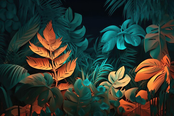Abstract jungle leaves background, generative AI
