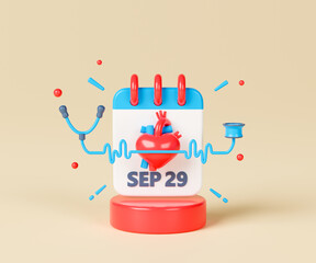 World heart day 3d illustration.
