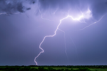 Ray. Lightning storm. Lightning bolt storm. Fork lightning striking. Lightning thunderstorm flash...