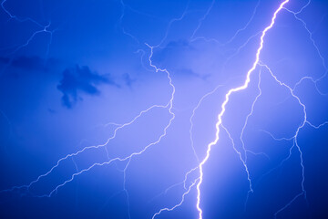 Ray. Lightning storm. Lightning bolt storm. Fork lightning striking. Lightning thunderstorm flash...