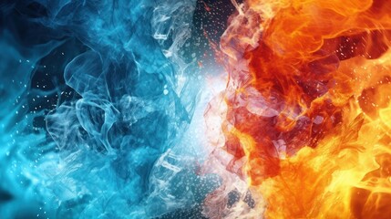 Fototapeta na wymiar Abstract Fire and Ice element against each other background. Hot and Cold illustration.