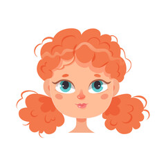 Avatar portrait of girl with curly red hair and cute face, redhead child with blue eyes