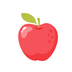 Red apple with green leaf on stem, cute ripe summer fruit for juice and delicious snack