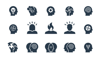 Stress icons, such as angry, anxiety, emotion, depression and more. Vector illustration. - 615846090