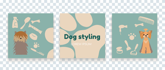 Set of three fluid background of pet care promotion banner social media pack template premium vector