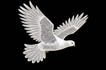 Plakat flying white dove - wedding bird symbol with white wings, generative AI