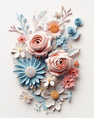 Obraz na płótnie Canvas Serene 3D Flowers Sublimation in Pastel, bouquet of flowers, bouquet of roses, bouquet of lilies, Created using generative AI 