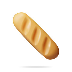 3d Bread Icon Isolated on White. Render Bread or Loaf Symbol. Loaf of Wheat bread. Grain Bread Roll. Baked Food. Baguette. Bakery Shop. Realistic Vector Illustration