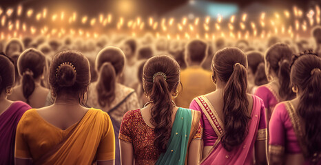 Fototapeta na wymiar Vibrant Diwali Celebrations with Traditional Music and Dancing Crowds. Generative AI