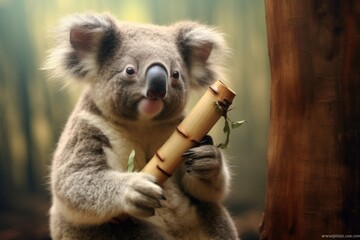 koala playing didgeridoo, fantasy illustration, generated with ai