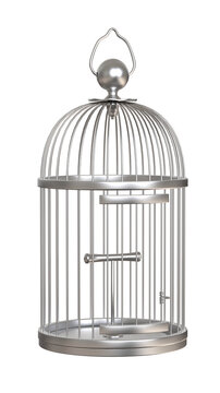 Vintage metal bird cage isolated. Png transparency