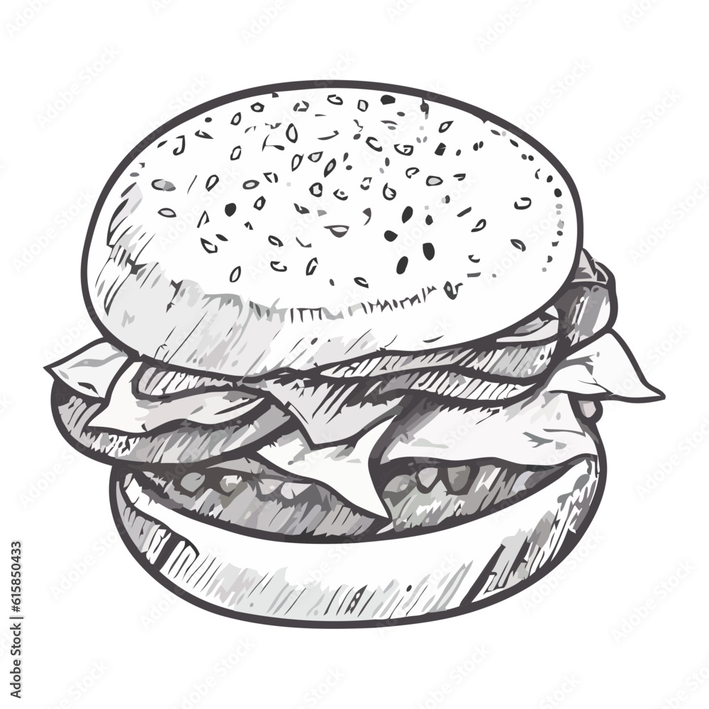 Sticker Gourmet cheeseburger on sesame bun with vegetables