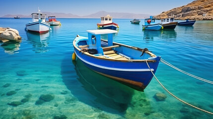 Obraz premium Fishing Boats Anchored along the Beautiful Coastline. Generative AI