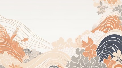 organic asian japanese line wave pattern oriental pattern traditional copy space with white background