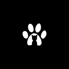 Cat footprint logo  isolated on black background
