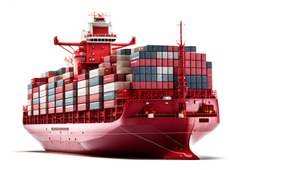Large container cargo ship on a transparent background. The concept of ship transportation - obrazy, fototapety, plakaty