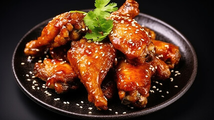 Delicious chicken wings with special marinade and sesame, Generative AI