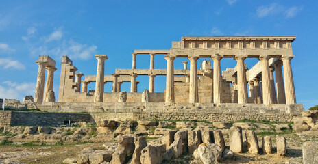 Greek ruins at the Temple of Aphaia on the island of Egina (Saronic Islands Aegean Sea) ancient...