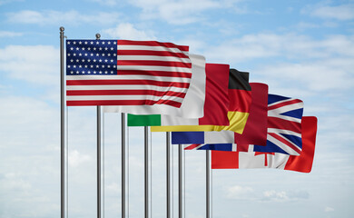 Group of Seven or Big Seven, intergovernmental political forum illustration, G7 Country members flags illustration