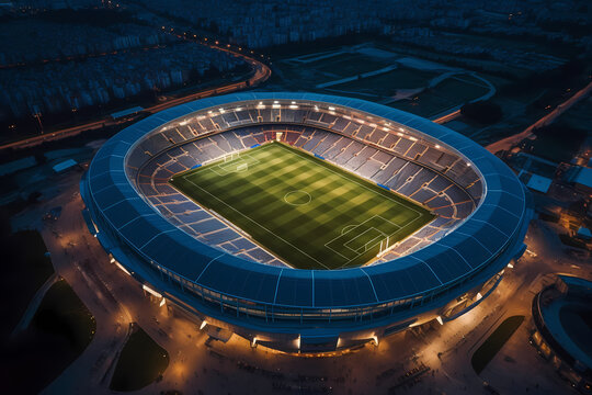 Photo top view of a soccer stadium.