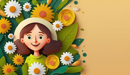 Papercut Birthday wishes greeting for kids and copy space for text, Happy birthday illustration with empty space for text massage