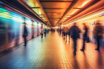 People on the subway platform blurred motion, generative ai