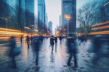 Obraz premium People walking in a financial district, generative ai