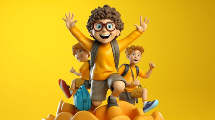 3d render happy kids for back to school, cartoon illustrations generative ai