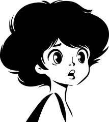 Vector art monochromatic cute girl, original character, hand drawn, ball pen style.