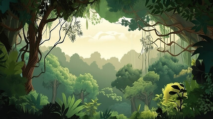 Earth Day concept with tropical forest background, natural sence with canopy tree in the wild. Generative Ai